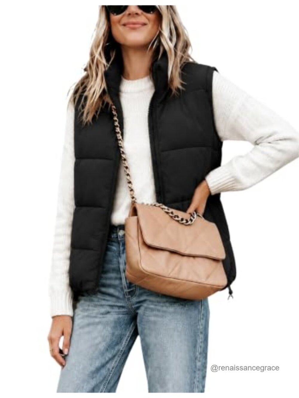 Quilted Puffer Vest Stand Collar Sleeveless Zip Winter Gilet Jacket